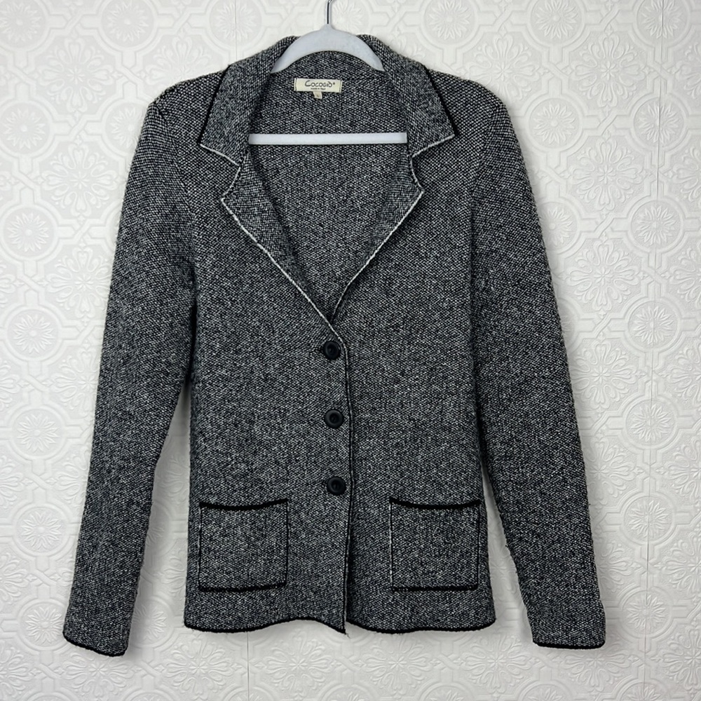 Cocogio Sweater Jacket Blazer Italy‎ Italian Black White Wool Stretchy Cardigan